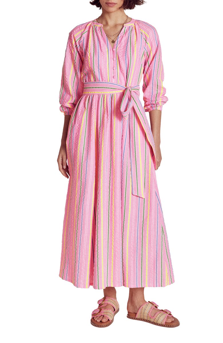 Boden Faye Long Sleeve Cotton Maxi Dress, Main, color, Sorbet Pink, Seersucker Stripe