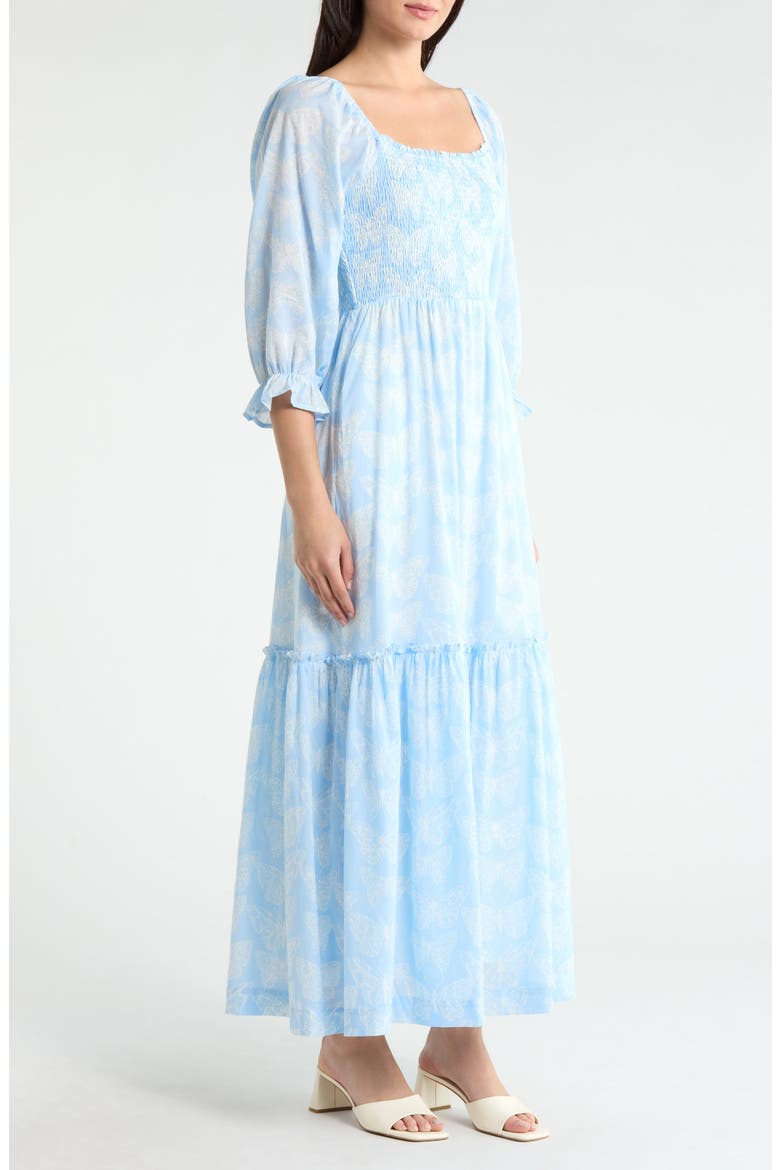 Aubry Smocked Ruffle Hem Maxi Dress, Alternate, color, BLUE/WHITE