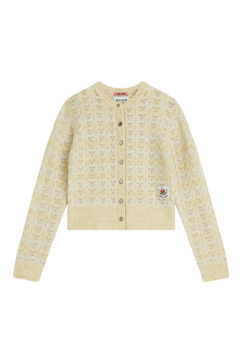 Kids' Pointelle Crewneck Cardigan, Main, color, PASTEL YELLOW MULTI