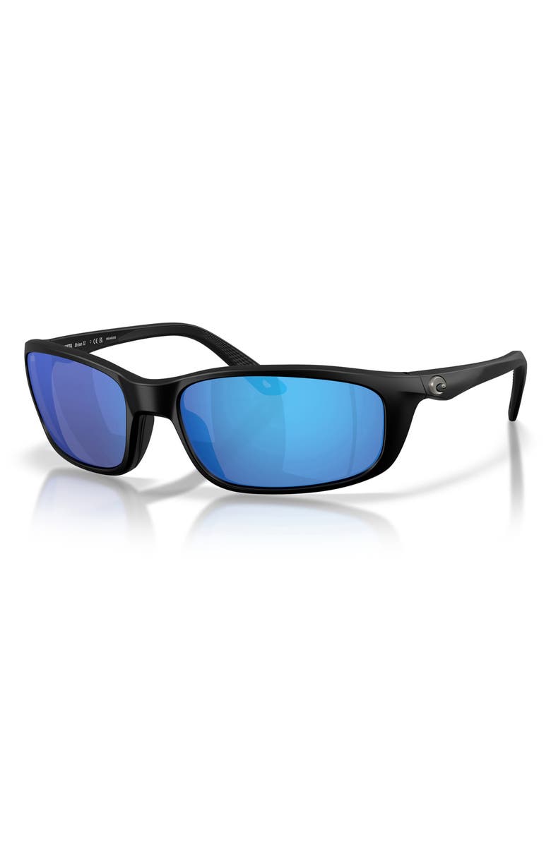 Costa Del Mar Brine II 59mm Polarized Rectangular Sunglasses, Alternate, color, Matte Black / Blue Mirror 580G