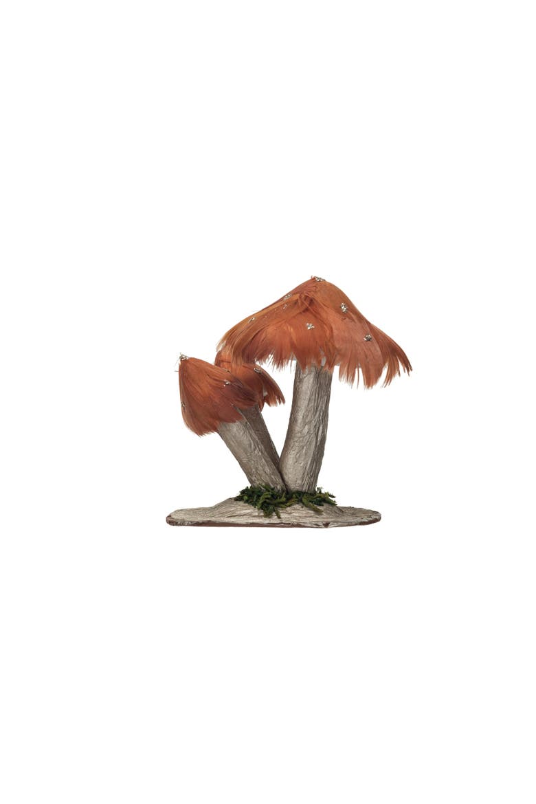 Foam & Feather Mushroom with Gold Glitter & Faux Moss, Rust, Main, color, Gold & Rust