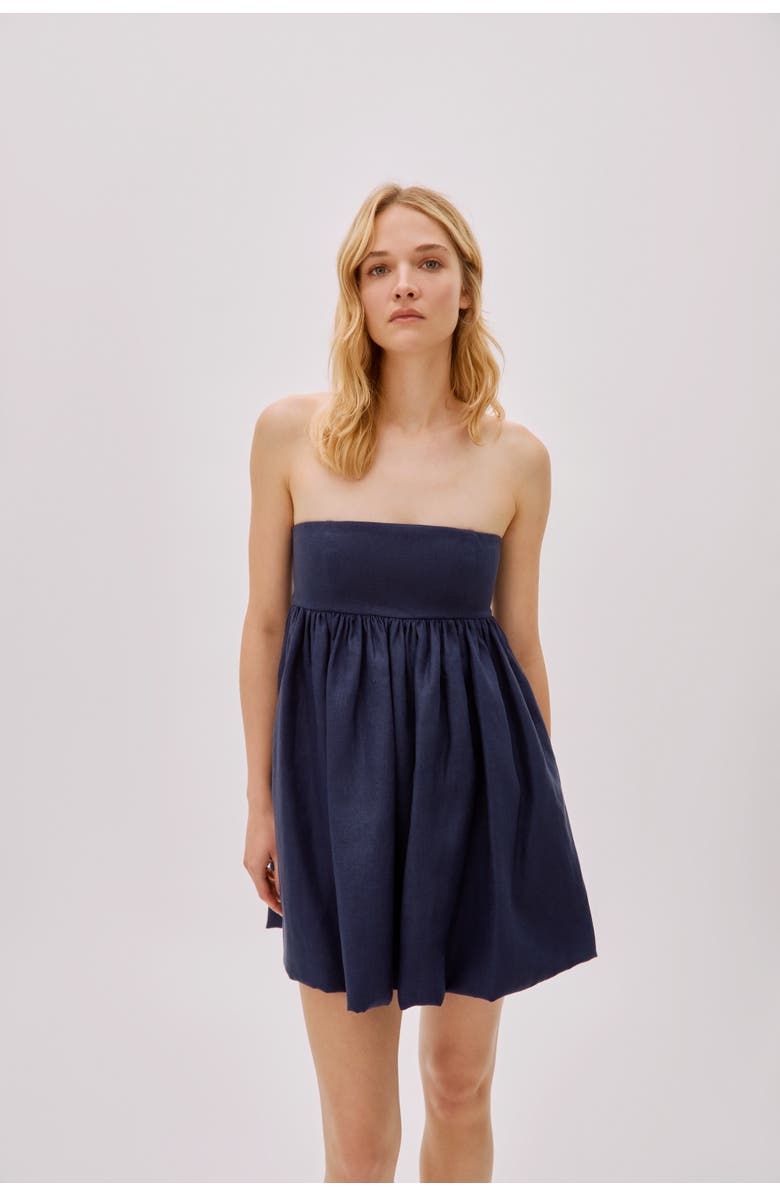 Labeca London Mykono Linen Strapless Dress, Alternate, color, Navy