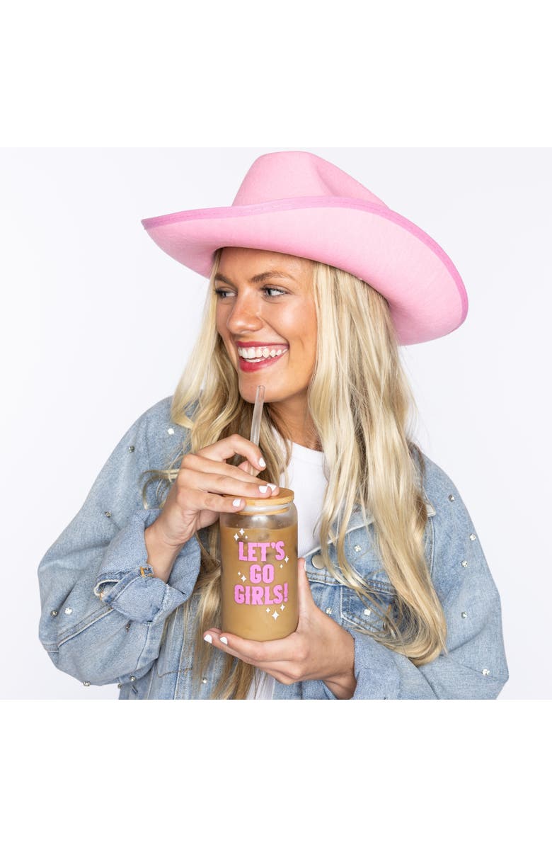 Totalee Gift Lets Go Girls Glass Cup w/ Lid and Straw Glass Clear 16 oz, Alternate, color, Clear