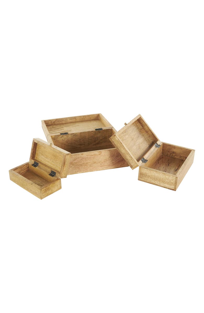SONOMA SAGE HOME Set of Three Hand Carved Storage Boxes, Alternate, color, Brown