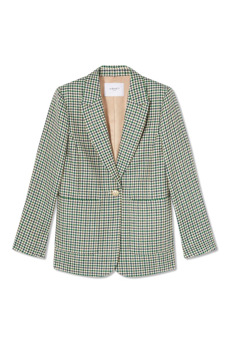 Daphne Houndstooth One-Button Wool Blazer, Alternate, color, GREEN MULTI