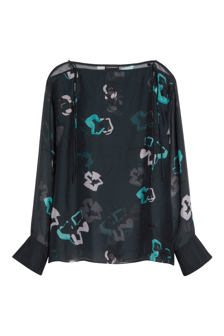 Abstract Print Silk Top, Main, color, NAVY