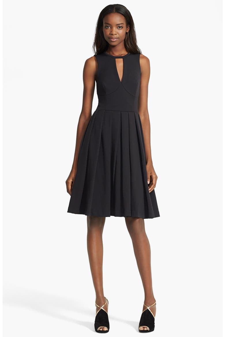 Pleated Fit & Flare Dress, Main, color, BLACK