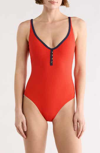 Nautica Button Ribbed One-Piece Swimsuit
