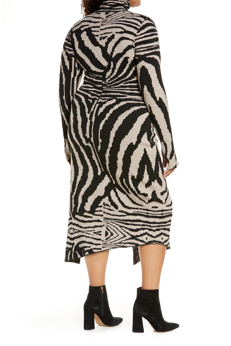 Animal Stripe Turtleneck Sweater Dress, Alternate, color, BROWN/ NOIR ZEBRA