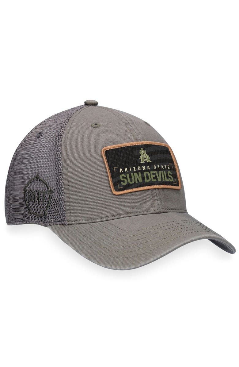 TOP OF THE WORLD Men's Top of the World Olive/Gray Arizona State Sun Devils OHT Military Appreciation Joe Trucker Adjustable Hat, Main, color, 