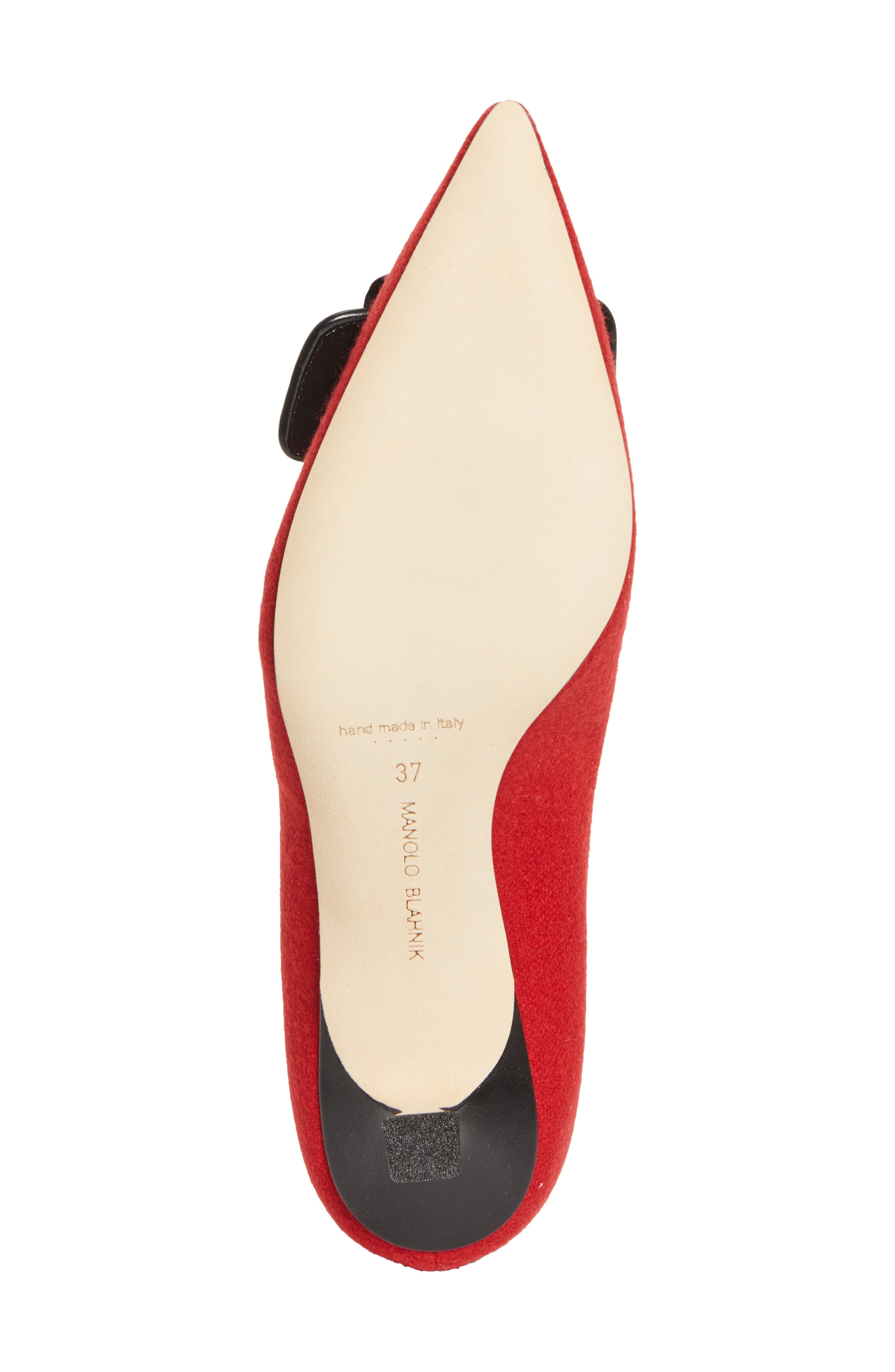 Manolo Blahnik Maysale Buckle Pointed Toe Pump, Alternate, color, Black/ Red