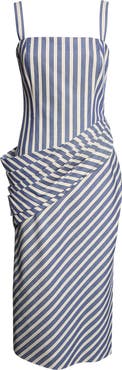 Carolina Herrera Stripe Draped Cotton Sundress