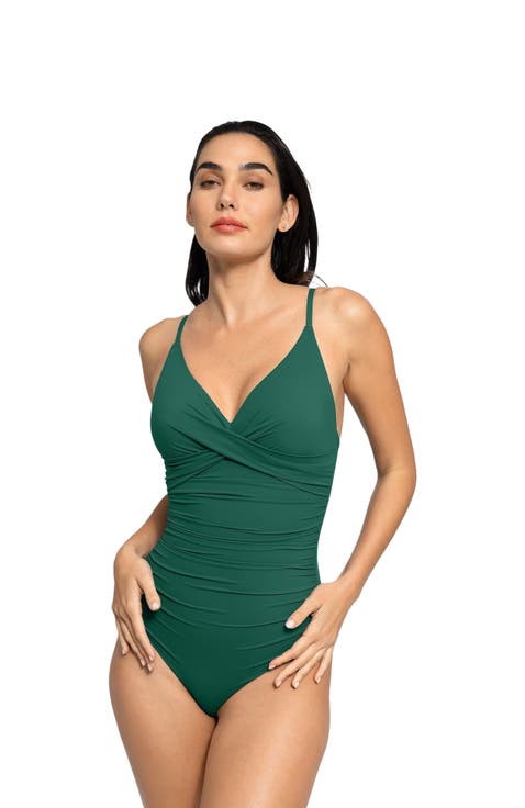 Shapewear Ruched Cross-Front Sculpting One-Piece Swimsuit