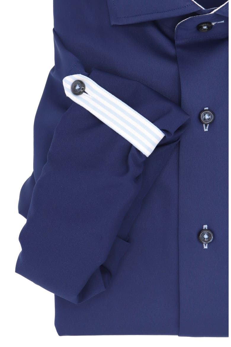Solid Trim Fit Dress Shirt, Alternate, color, NAVY