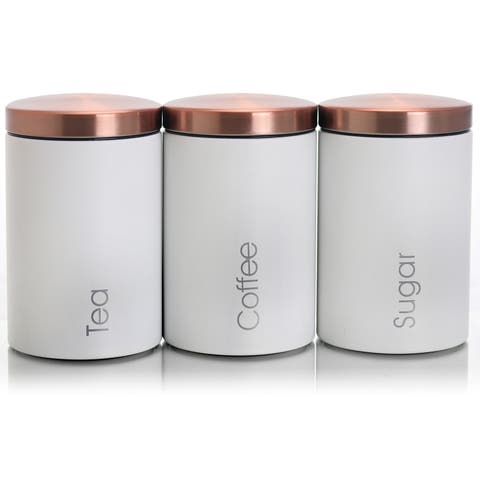 Essential Kitchen Storage 3 Piece Sugar, Coffee and Tea Canister Set