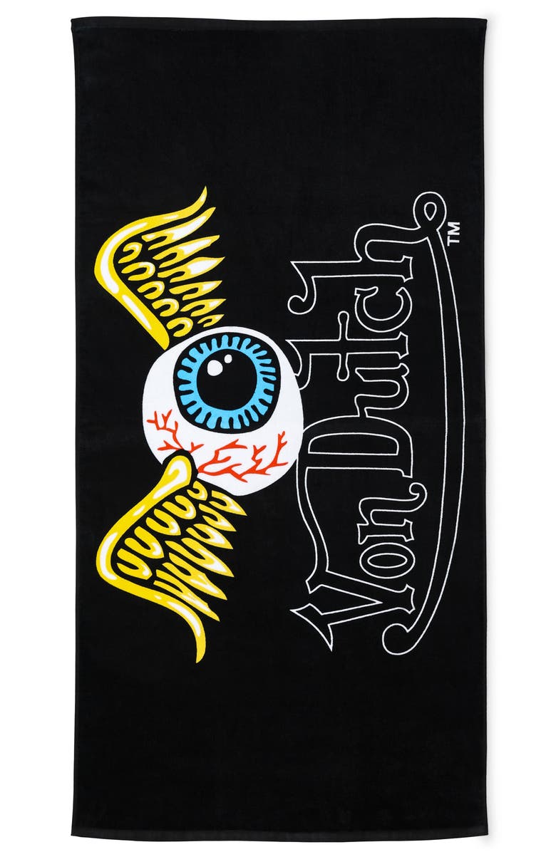 Von Dutch Iconic Y2K 100% Cotton 30"x60" Beach Towel | Hot Pink Cheetah, Main, color, Flying Eyeball