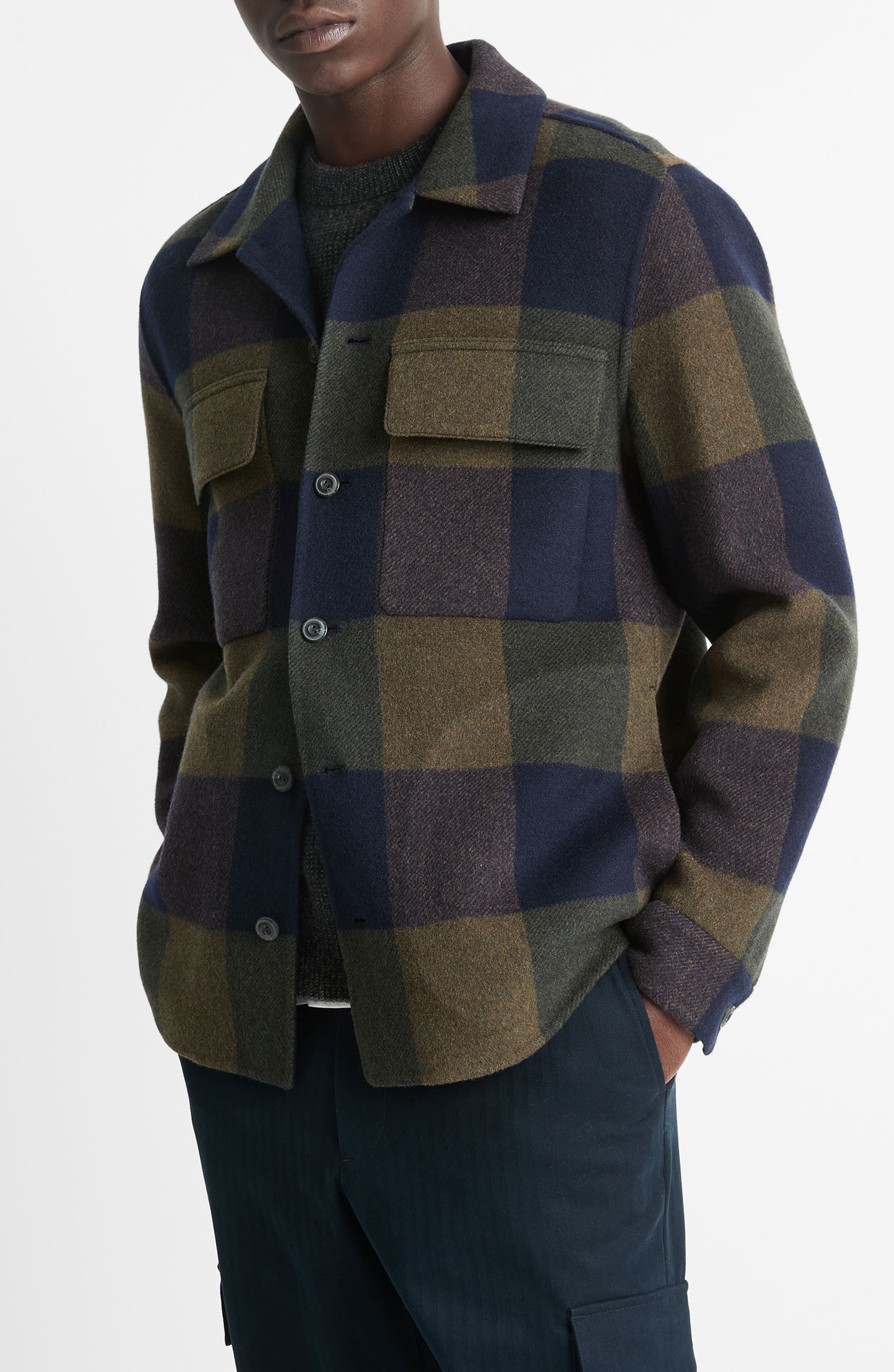 Vince Plaid Wool Blend Button-Up Shirt Jacket