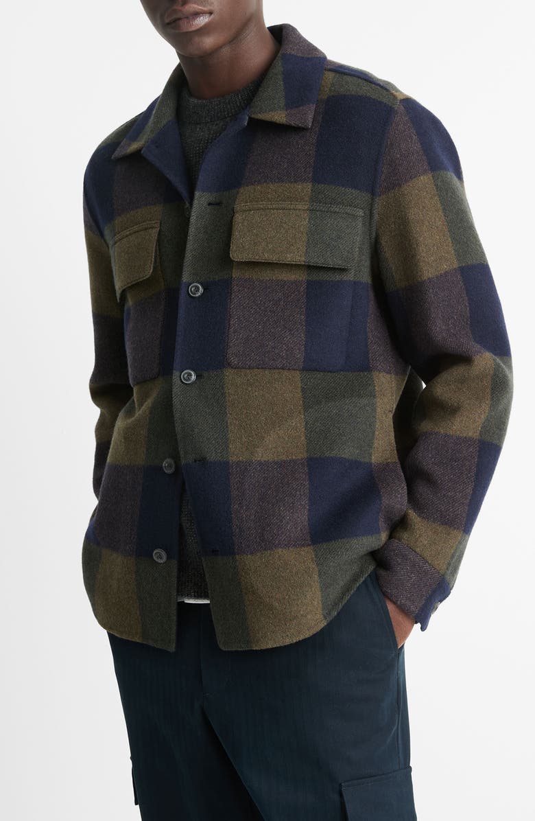 Vince Plaid Wool Blend Button-Up Shirt Jacket, Main, color, Ultramarine/Night Moss