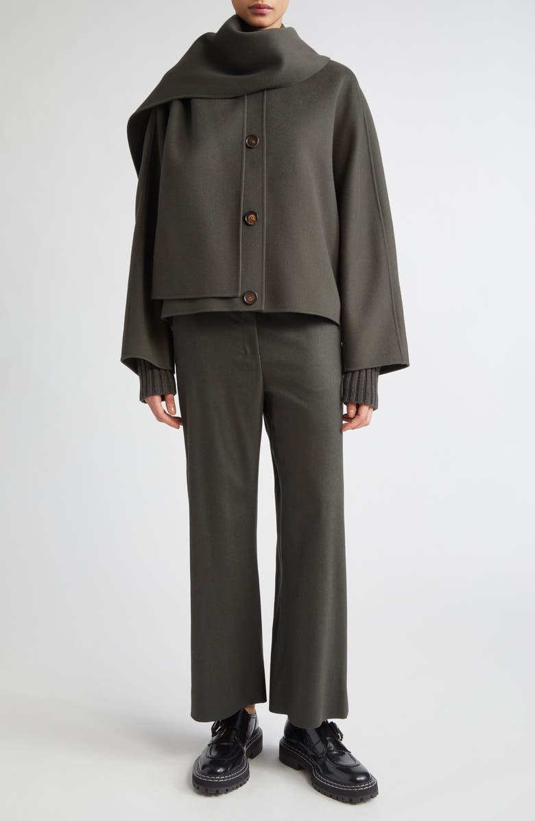 Kate Virgin Wool Button-Up Jacket with Removable Scarf