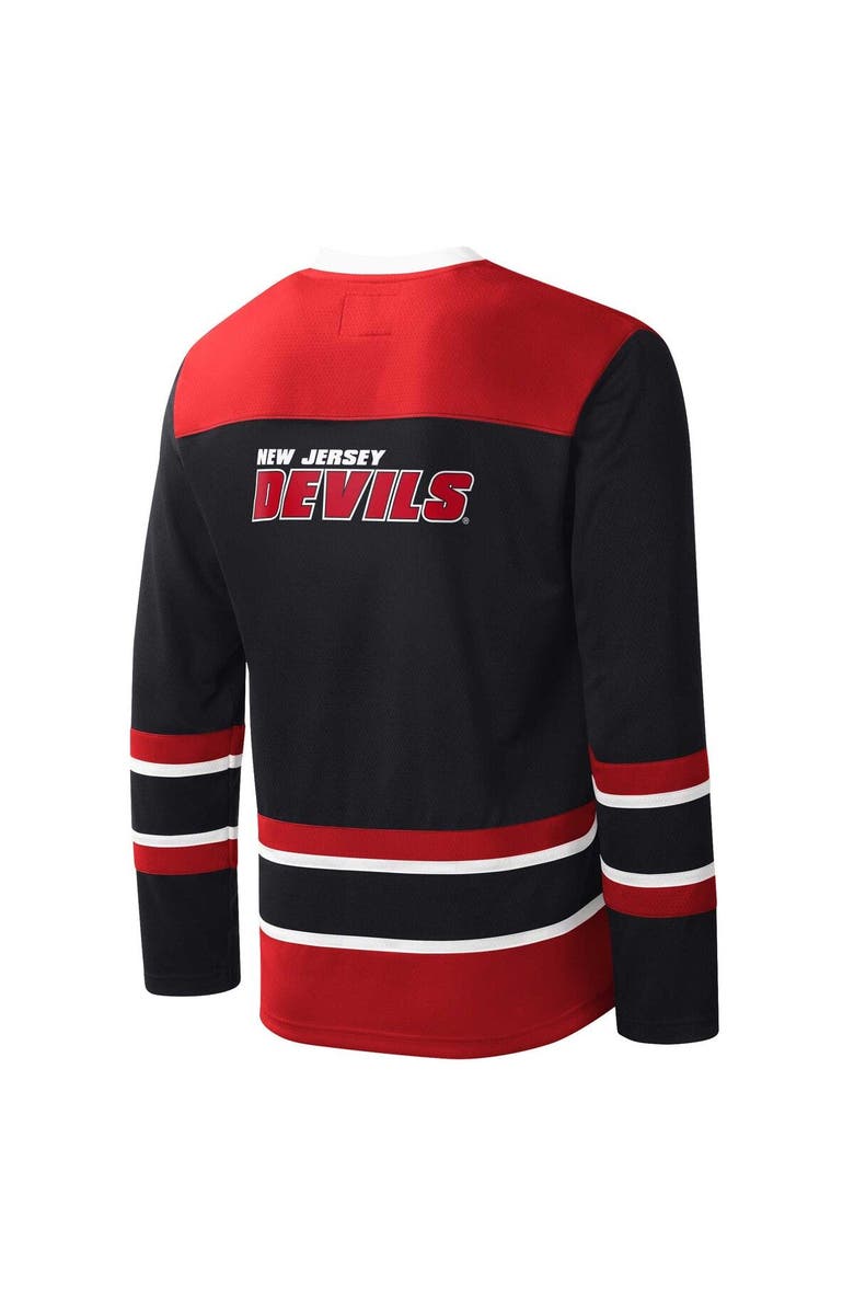 STARTER Men's Starter Black/Red New Jersey Devils Cross Check Jersey V-Neck Long Sleeve T-Shirt, Alternate, color,