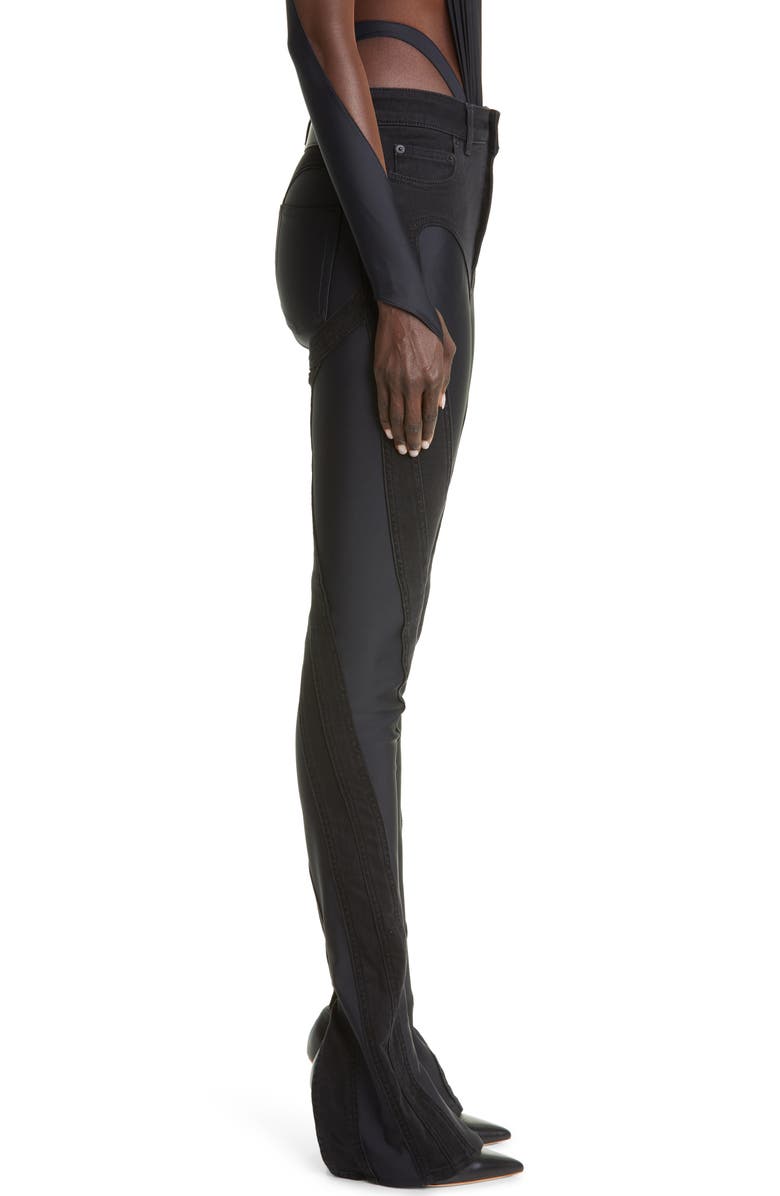MUGLER Spiral High Waist Denim & Tech Jersey Skinny Jeans, Alternate, color, 