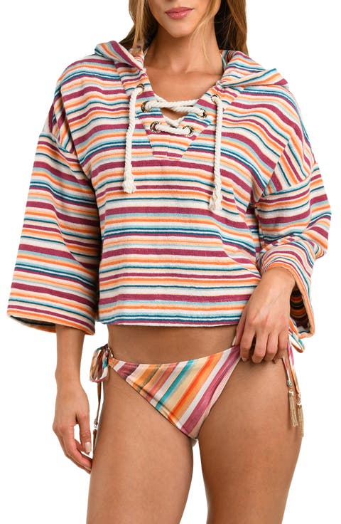 Lee Watercolor Stripe Crop Cotton Terry Cover-Up Poncho