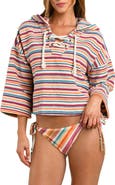 L'AGENCE Lee Watercolor Stripe Crop Cotton Terry Cover-Up Poncho