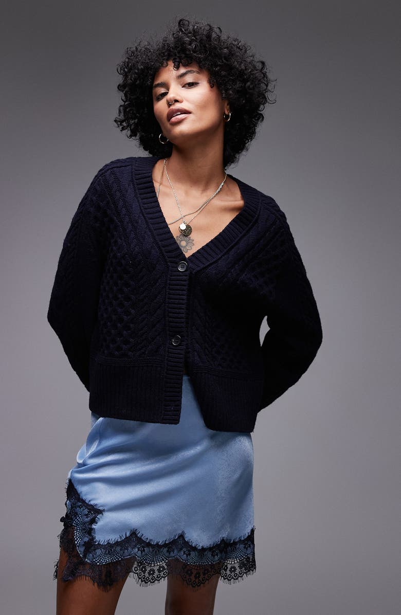 Topshop Lace Trim Satin Miniskirt, Main, color, 