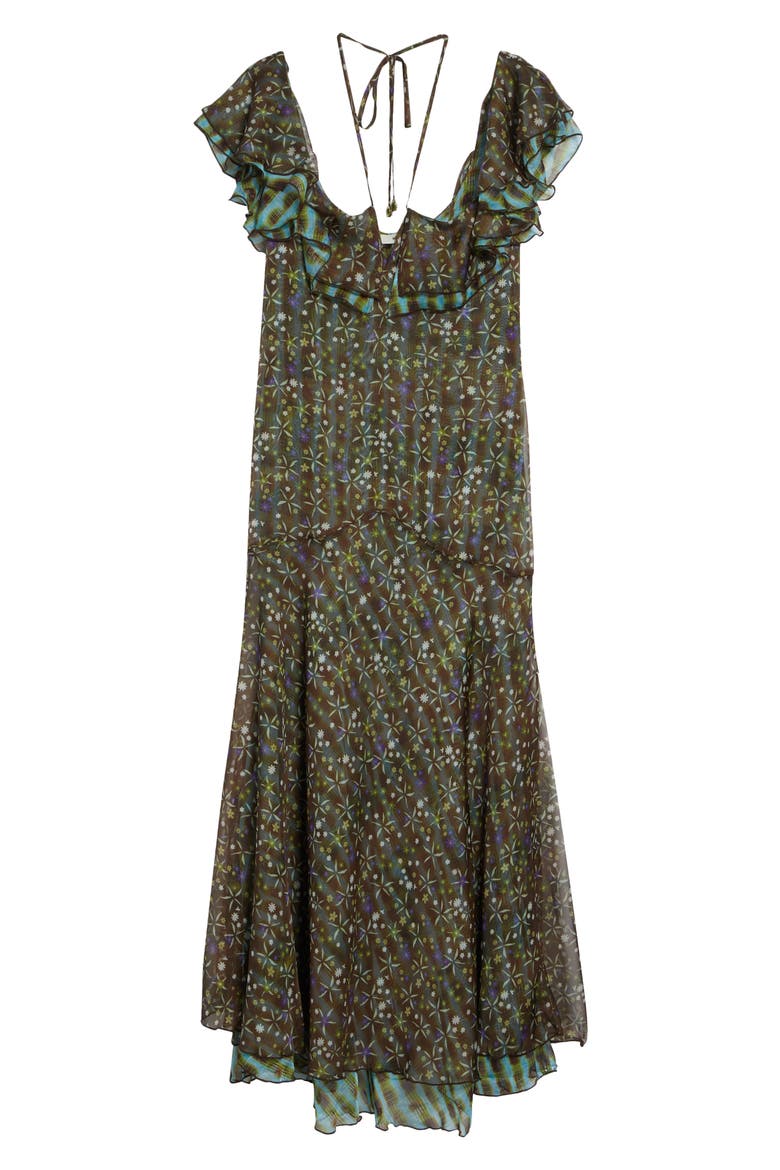 Caenes Ruffle Chiffon Midi Dress, Alternate, color, BLUE MULTI