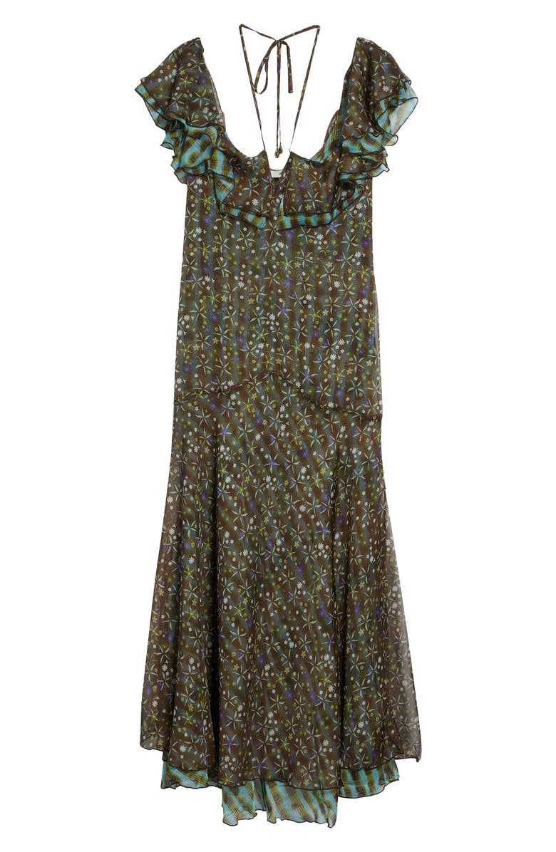 Siedrés Caenes Ruffle Chiffon Midi Dress, Main, color, Blue Multi