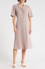 Eileen Fisher Notch Collar Short Sleeve Shirtdress