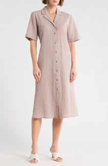 Eileen Fisher Notch Collar Short Sleeve Shirtdress