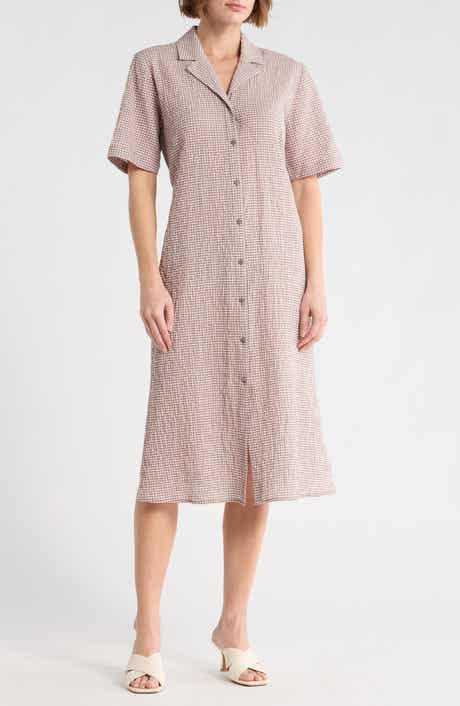 Eileen Fisher Notch Collar Short Sleeve Shirtdress