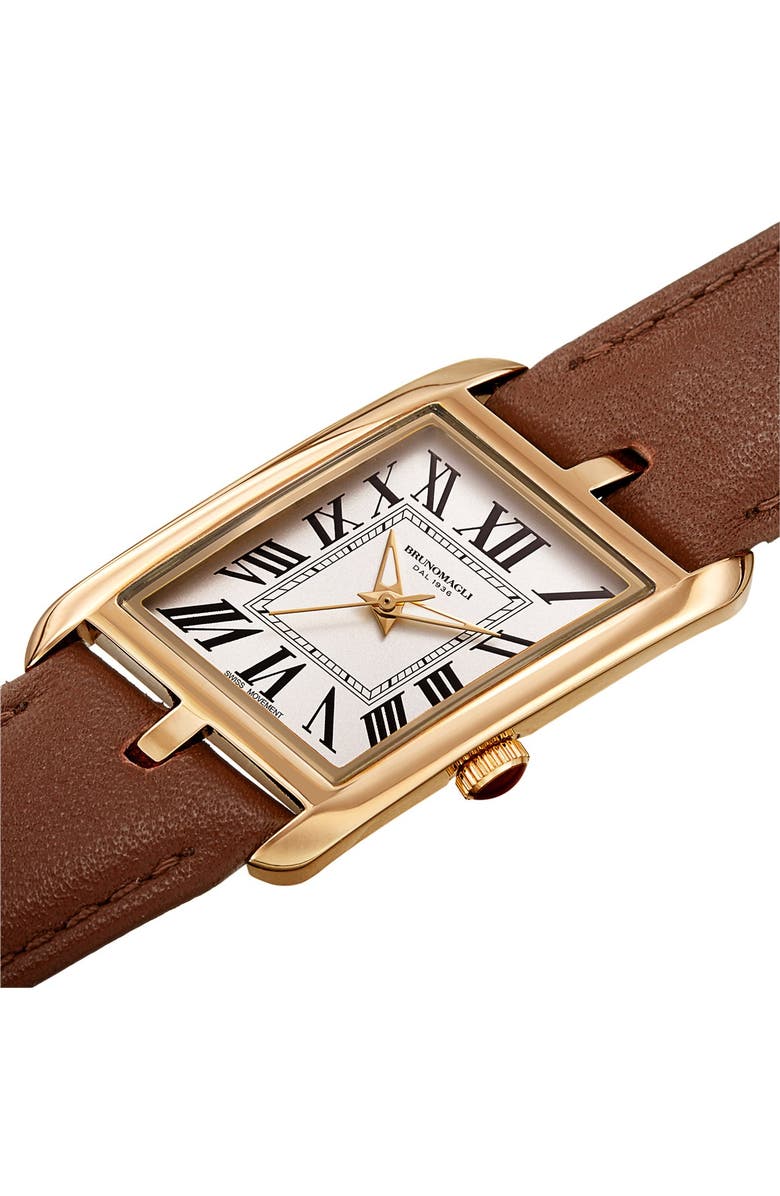 Bruno Magli Women's Sofia 1421 Asymmetrical Case Leather Strap Watch, 24mm, Alternate, color, 