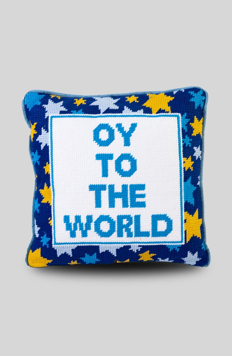 Furbish Oy Needlepoint Pillow, Main, color, Blue