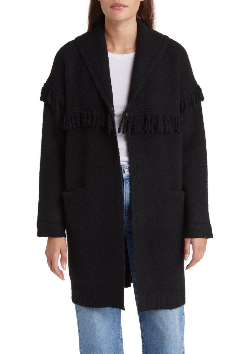 Fringe Yoke Cardigan, Main, color, BLACK