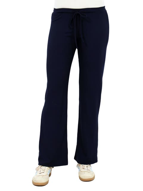 Womens Basic Ribbed Knit Drawstring Straight Leg Lounge Pants