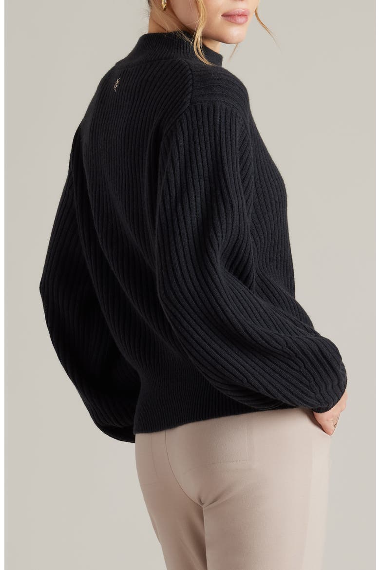 Mock Neck Cashmere & Wool Rib Sweater, Alternate, color, BLACK