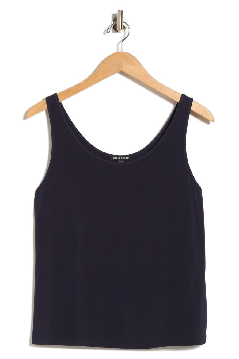 Slim Fit Scoop Neck Silk Tank, Main, color, MIDNIGHT