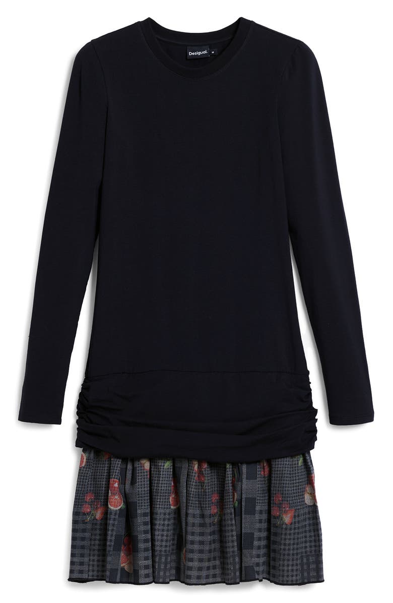Desigual Mix Media Long Sleeve Dress, Alternate, color, Black