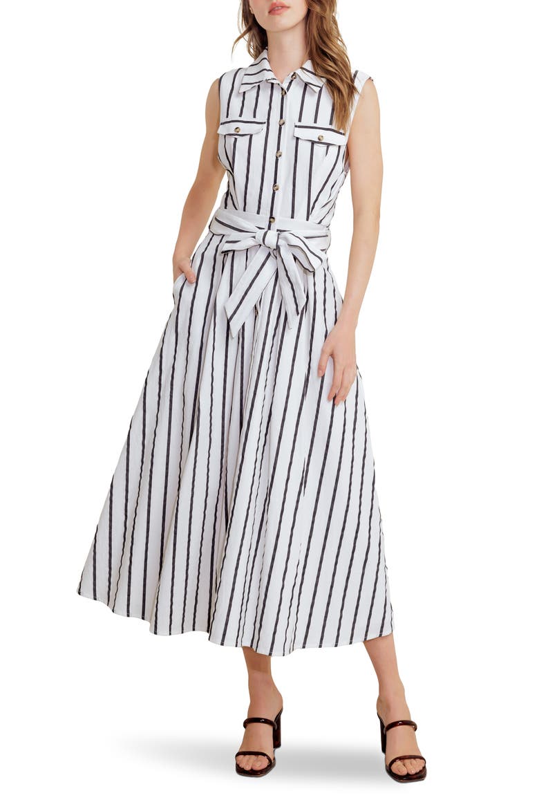 Stripe Sleeveless Midi Shirtdress, Main, color, WHITE/ BLACK