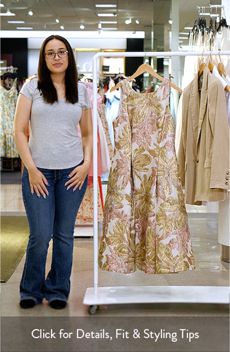 Metallic Floral Jacquard Fit & Flare Cocktail Dress, sales video thumbnail