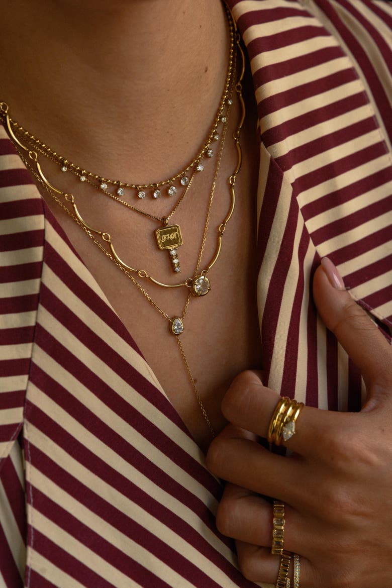Solitaire Wave Necklace, Alternate, color, Gold
