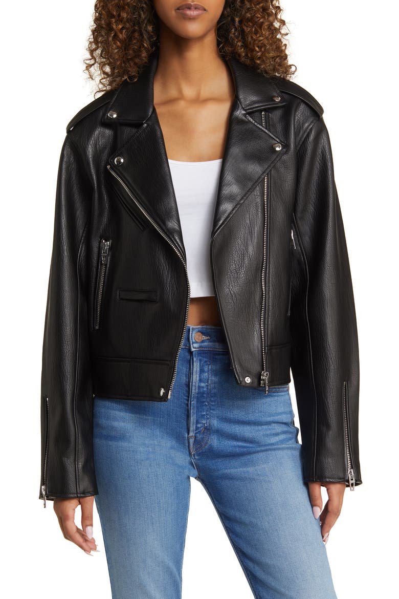 Faux Leather Moto Jacket, Main, color, HIGH STANDARD
