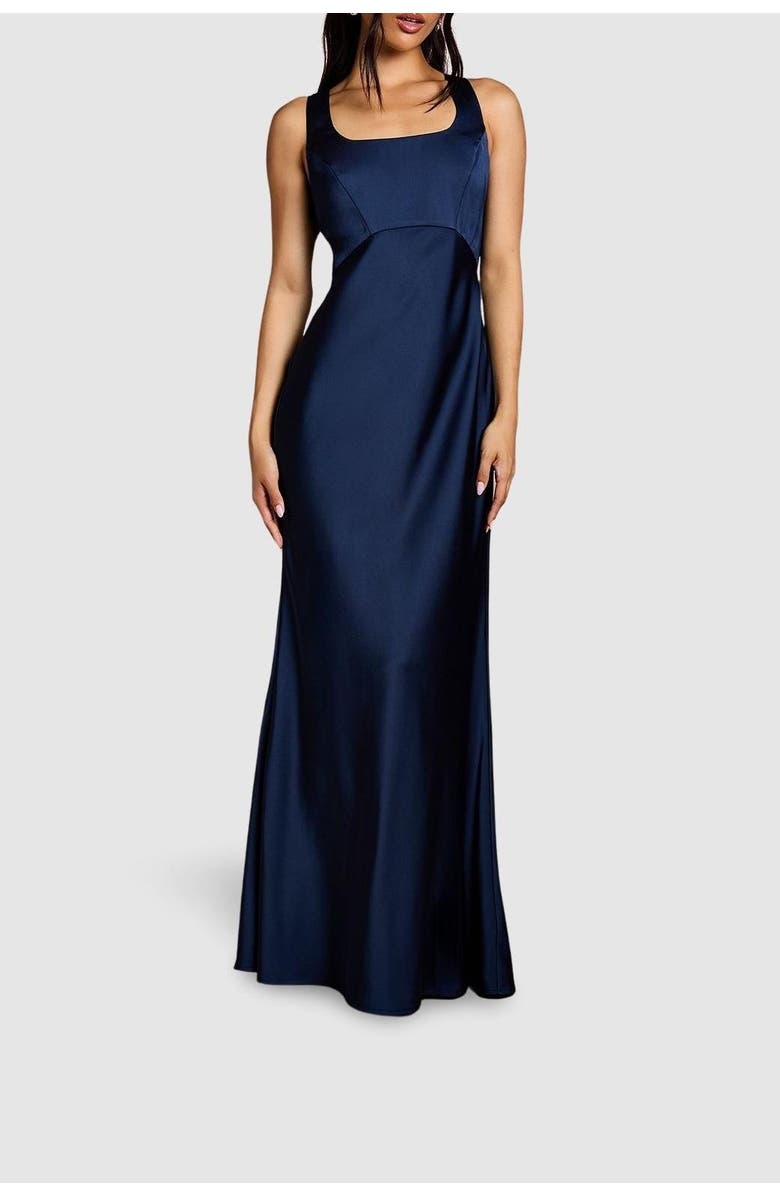 Coast Square Neck Satin Bow Dress, Alternate, color, Navy