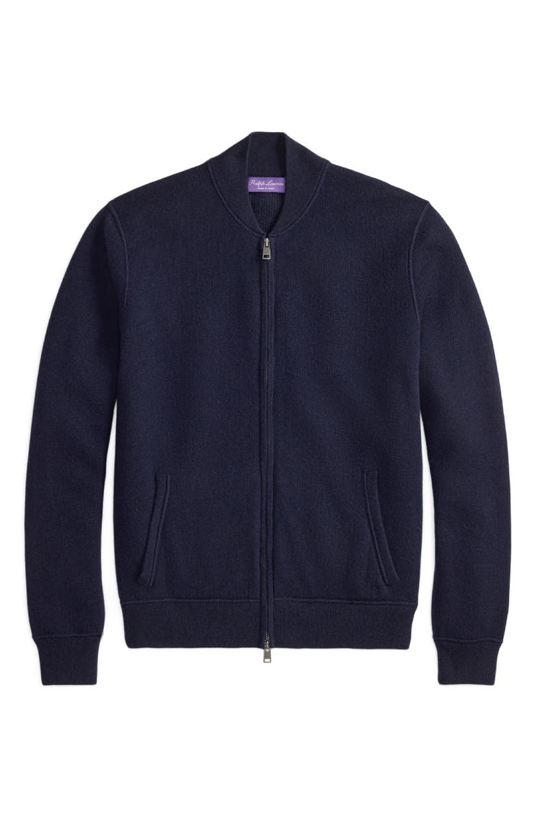 Ralph Lauren Purple Label Cashmere French Terry Zip Cardigan, Alternate, color, Dark Navy