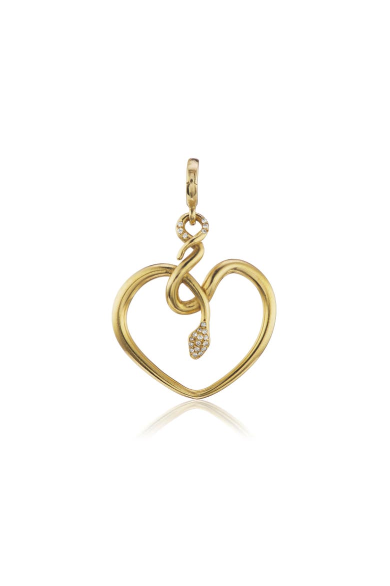 Small Snake Heart Charm with Diamonds, Main, color, Yellow Gold