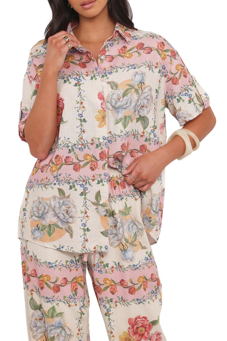Cascais Rose Tile Button-Up Shirt, Main, color, ROSE TILE