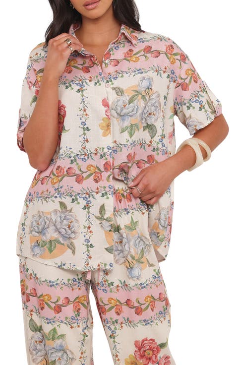 Cascais Rose Tile Button-Up Shirt