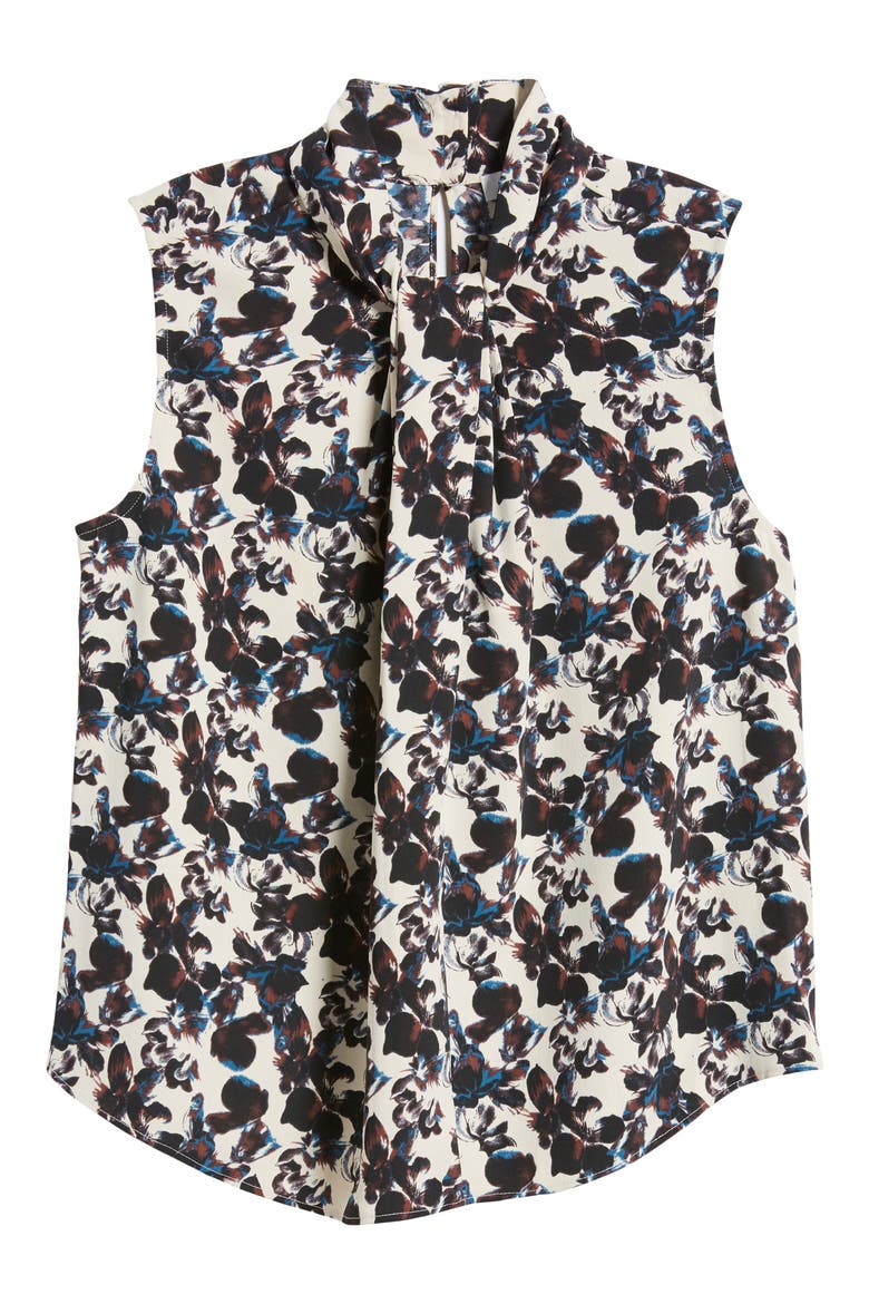 Tie Neck Sleeveless Top, Alternate, color, BEIGE RAINY DAY BLOSSOMS
